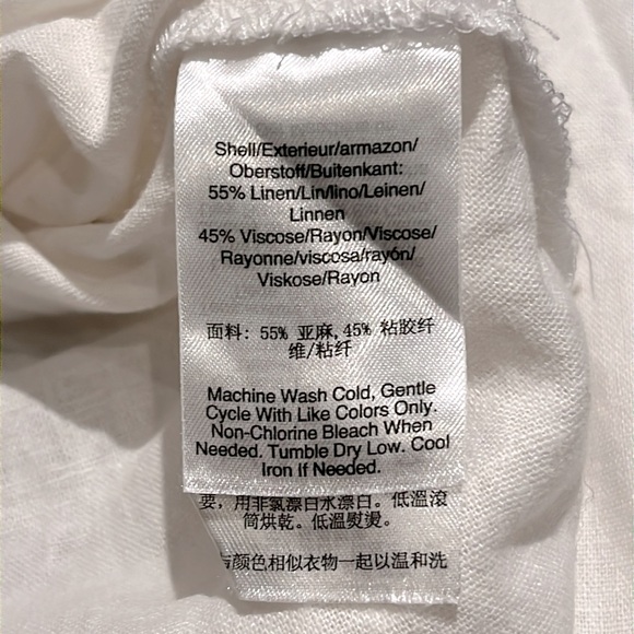 DKNY White Button Down Cinch Tie Waist Linen Shirt - Picture 6 of 6